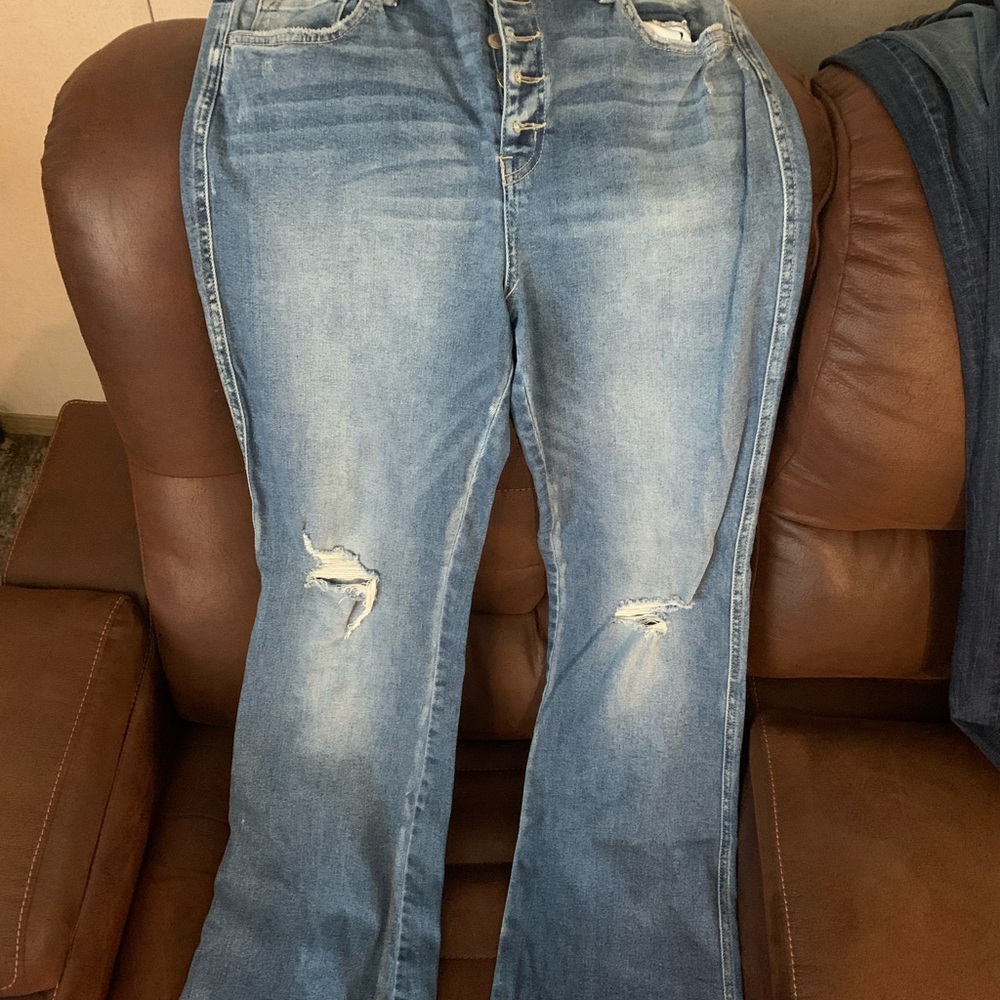 Flying Monkey Light Blue Distressed Flare Jeans